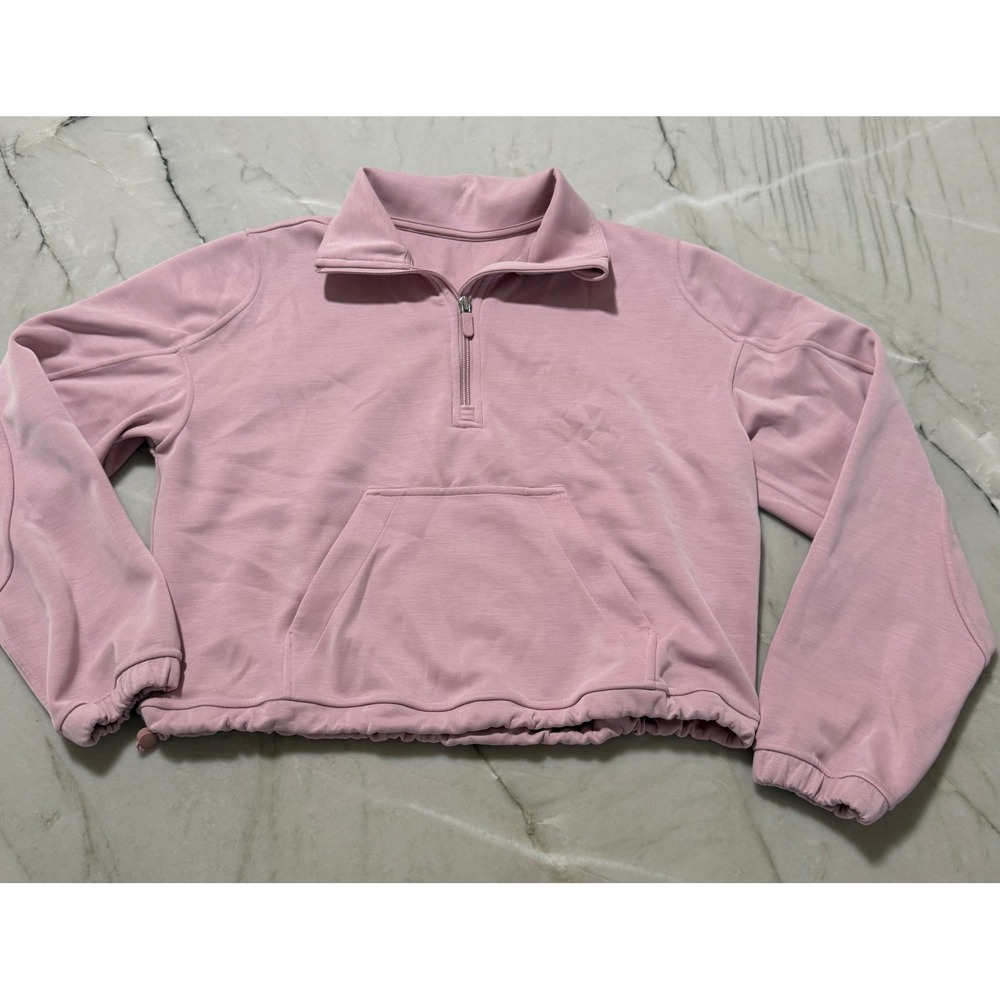Lululemon Brushed Softstreme Half Zip Pullover Pink Cinchable Hem LW3IDXS Size 4